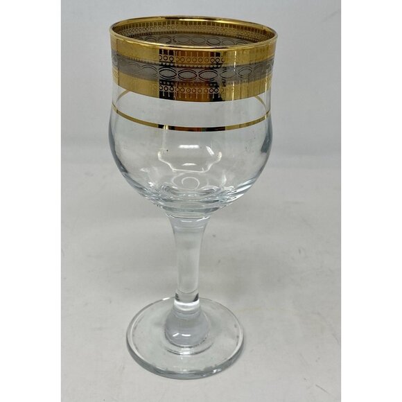 Set 4 Cristalleria Fratelli Fumo Wine Glasses Italy Gold & Platinum Banded MCM - Picture 2 of 8